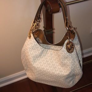 Michael Kors White&Brown leather logo purse